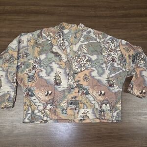 Vintage 1980s Old World Atlas Print Bomber Jacket Sz Large